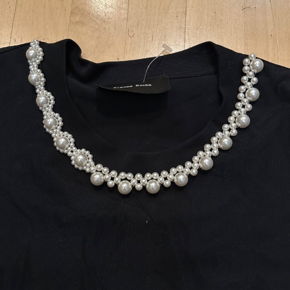 Simone Rocha Black tulle T- shirt maxi dress with pearl neck, L  PG1485 - Picture 5 of 6